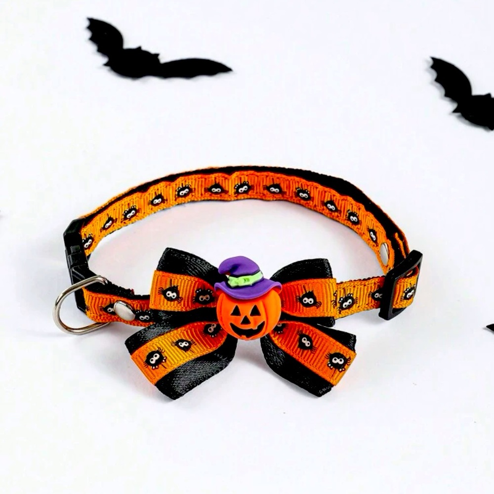 Halloween pumpkin bow cat/dog pet collar